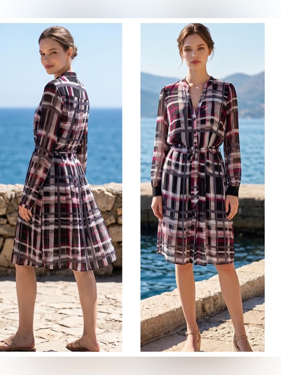 Liz Claiborne Dresses & Skirts - Liz Claiborne Y2K Women’s Pleated half buttoned Plaid Midi Shirt Dress multi